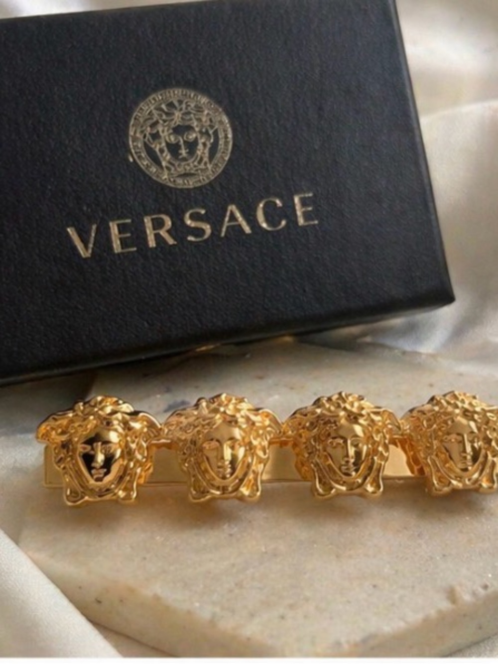 Versace Gold Medusa Hair Pin Barrette Authentic Luxury Hair Clip